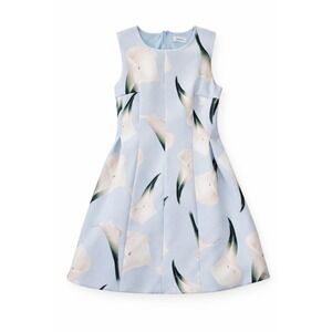 Calvin Klein Light Blue Calla Lily Floral Sleeveless Fit and Flare Scuba Dress